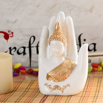 Decorative Palm Buddha Figurine Showpiece - 17 cm        (Polyresin, White) 1
