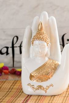 Decorative Palm Buddha Figurine Showpiece - 17 cm        (Polyresin, White)