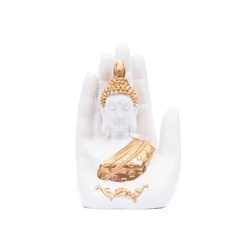 Decorative Palm Buddha Figurine Showpiece - 17 cm        (Polyresin, White) 2