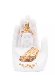 Decorative Palm Buddha Figurine Showpiece - 17 cm        (Polyresin, White)