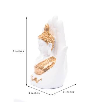 Decorative Palm Buddha Figurine Showpiece - 17 cm        (Polyresin, White) 3