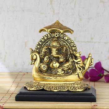 Golden Lord Ganesha sitting on Swan Throne 1