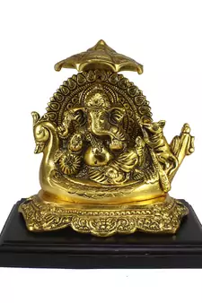 Golden Lord Ganesha sitting on Swan Throne