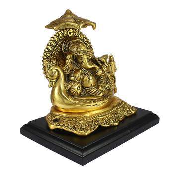 Golden Lord Ganesha sitting on Swan Throne 4
