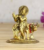 Lord Krishna playing Flute with Golden Cow Showpiece