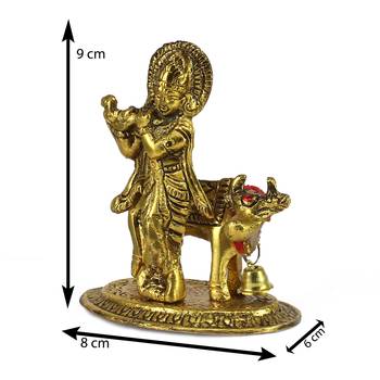 Lord Krishna playing Flute with Golden Cow Showpiece 3