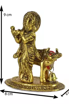Lord Krishna playing Flute with Golden Cow Showpiece