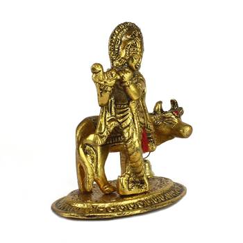 Lord Krishna playing Flute with Golden Cow Showpiece 4