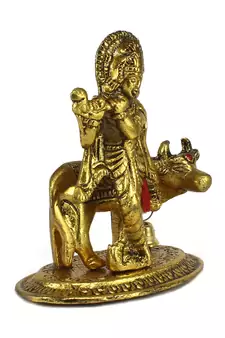 Lord Krishna playing Flute with Golden Cow Showpiece