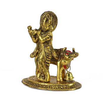 Lord Krishna playing Flute with Golden Cow Showpiece 5