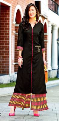 Black Rayon Block Print Embroidered  Partywear Kurti Palazzo 1
