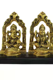 Golden Metal Statue of Goddess Laxmi and Lord Ganesha