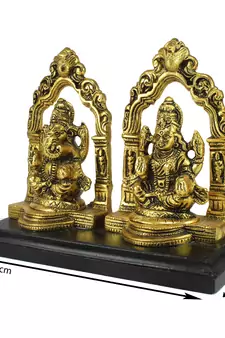 Golden Metal Statue of Goddess Laxmi and Lord Ganesha