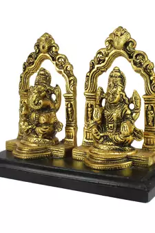 Golden Metal Statue of Goddess Laxmi and Lord Ganesha