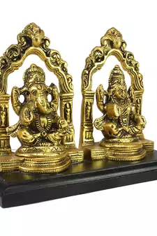 Golden Metal Statue of Goddess Laxmi and Lord Ganesha
