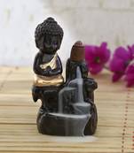 Meditating Monk Buddha Smoke Backflow Cone Holder Decorative Showpiece with 10 free Smoke Backflow Scented Cone Incenses
