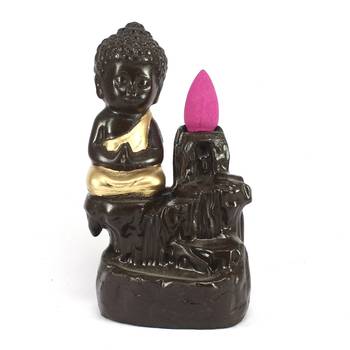 Meditating Monk Buddha Smoke Backflow Cone Holder Decorative Showpiece with 10 free Smoke Backflow Scented Cone Incenses 2