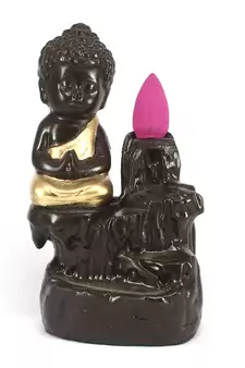 Meditating Monk Buddha Smoke Backflow Cone Holder Decorative Showpiece with 10 free Smoke Backflow Scented Cone Incenses