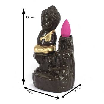 Meditating Monk Buddha Smoke Backflow Cone Holder Decorative Showpiece with 10 free Smoke Backflow Scented Cone Incenses 3