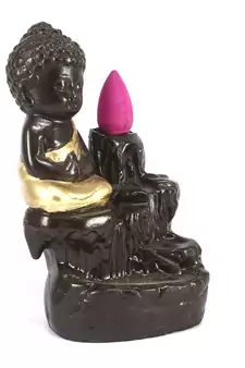 Meditating Monk Buddha Smoke Backflow Cone Holder Decorative Showpiece with 10 free Smoke Backflow Scented Cone Incenses
