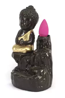 Meditating Monk Buddha Smoke Backflow Cone Holder Decorative Showpiece with 10 free Smoke Backflow Scented Cone Incenses
