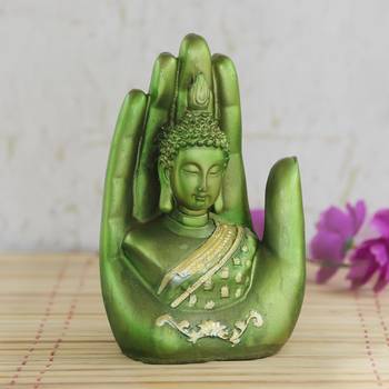 Green and Golden Handcrafted Palm Buddha 1
