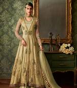Olive Color Blended Silk Designer Anarkali Suit