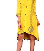 Yellow Cotton Block Print Embroidered  Partywear Kurti