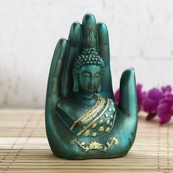 Teak and Golden Handcrafted Palm Buddha 1