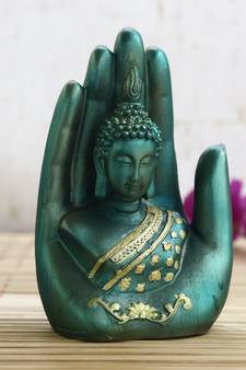Teak and Golden Handcrafted Palm Buddha