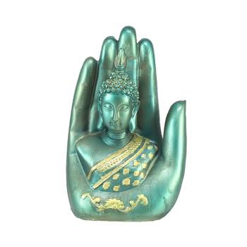 Teak and Golden Handcrafted Palm Buddha 2