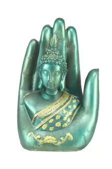Teak and Golden Handcrafted Palm Buddha