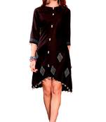Brown Cotton Block Print Embroidered  Partywear Kurti