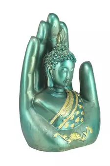 Teak and Golden Handcrafted Palm Buddha
