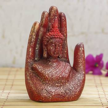 Sparkle Red Handcrafted Palm Buddha 1