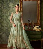 Pista Green Color Blended Silk Designer Anarkali Suit