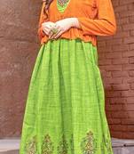 green rayon block print embroidered  partywear Kurti Dress