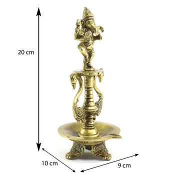 Lord Ganesha Deepak Brass Oil Wick Diya Stand 3