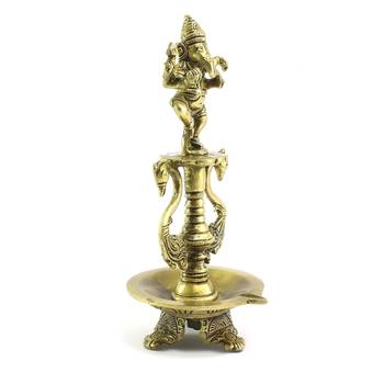 Lord Ganesha Deepak Brass Oil Wick Diya Stand 4