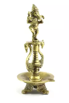 Lord Ganesha Deepak Brass Oil Wick Diya Stand