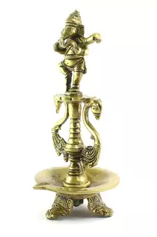 Lord Ganesha Deepak Brass Oil Wick Diya Stand
