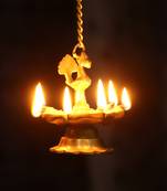 Peacock Deepak Golden Chain Brass Hanging Oil Wick Diya