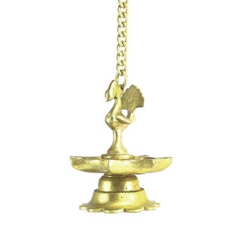 Peacock Deepak Golden Chain Brass Hanging Oil Wick Diya 2