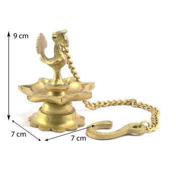 Peacock Deepak Golden Chain Brass Hanging Oil Wick Diya 3