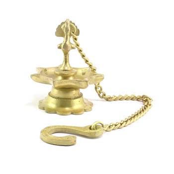 Peacock Deepak Golden Chain Brass Hanging Oil Wick Diya 5