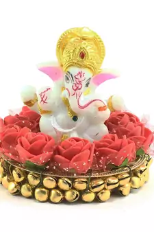 e craft india ganesha idol on decorative plate     multicolor