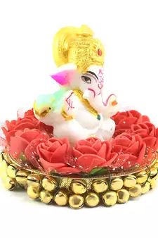 e craft india ganesha idol on decorative plate     multicolor
