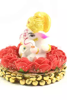 e craft india ganesha idol on decorative plate     multicolor