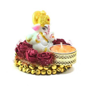 e craft india lord ganesha idol with tea light holder 4