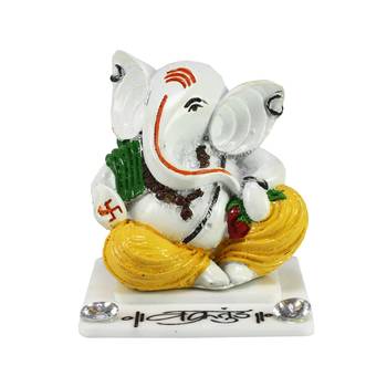 ecraftindia white lord ganesha figurine - decorative showpiece for desk and temple, 4    2